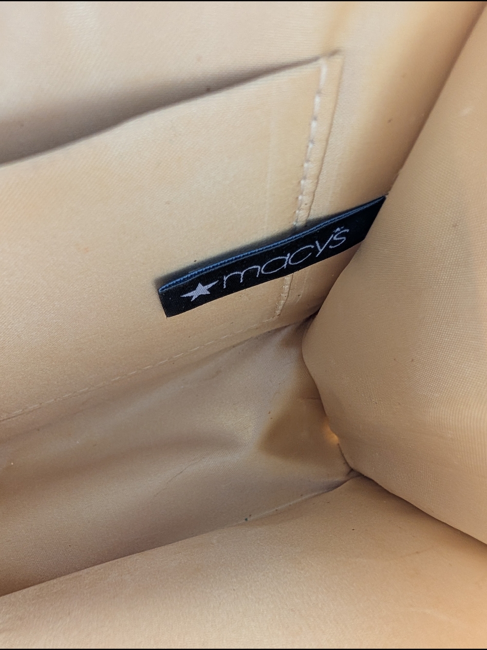 Macy's Beige Handbag Interior Label